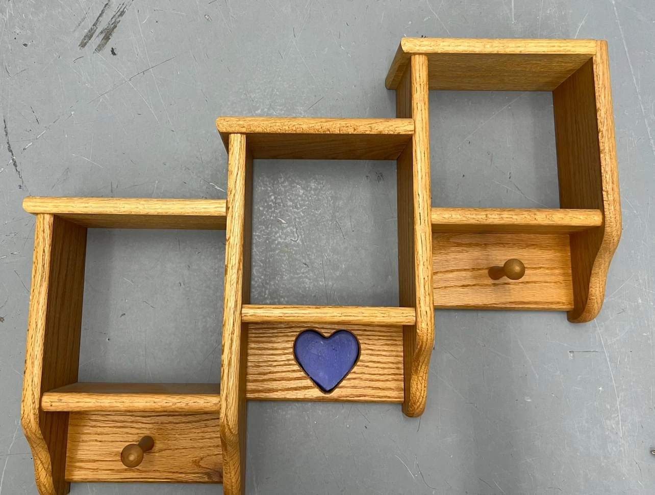 Wooden Shelf with Blue Heart Accent