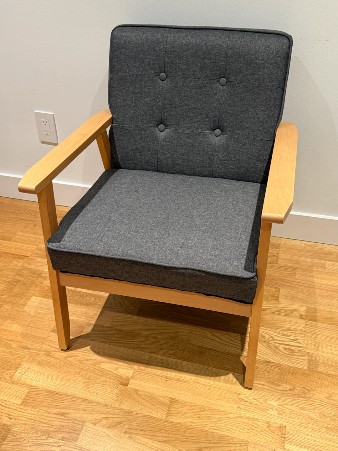 Grey Accent Chair with Wooden Frame