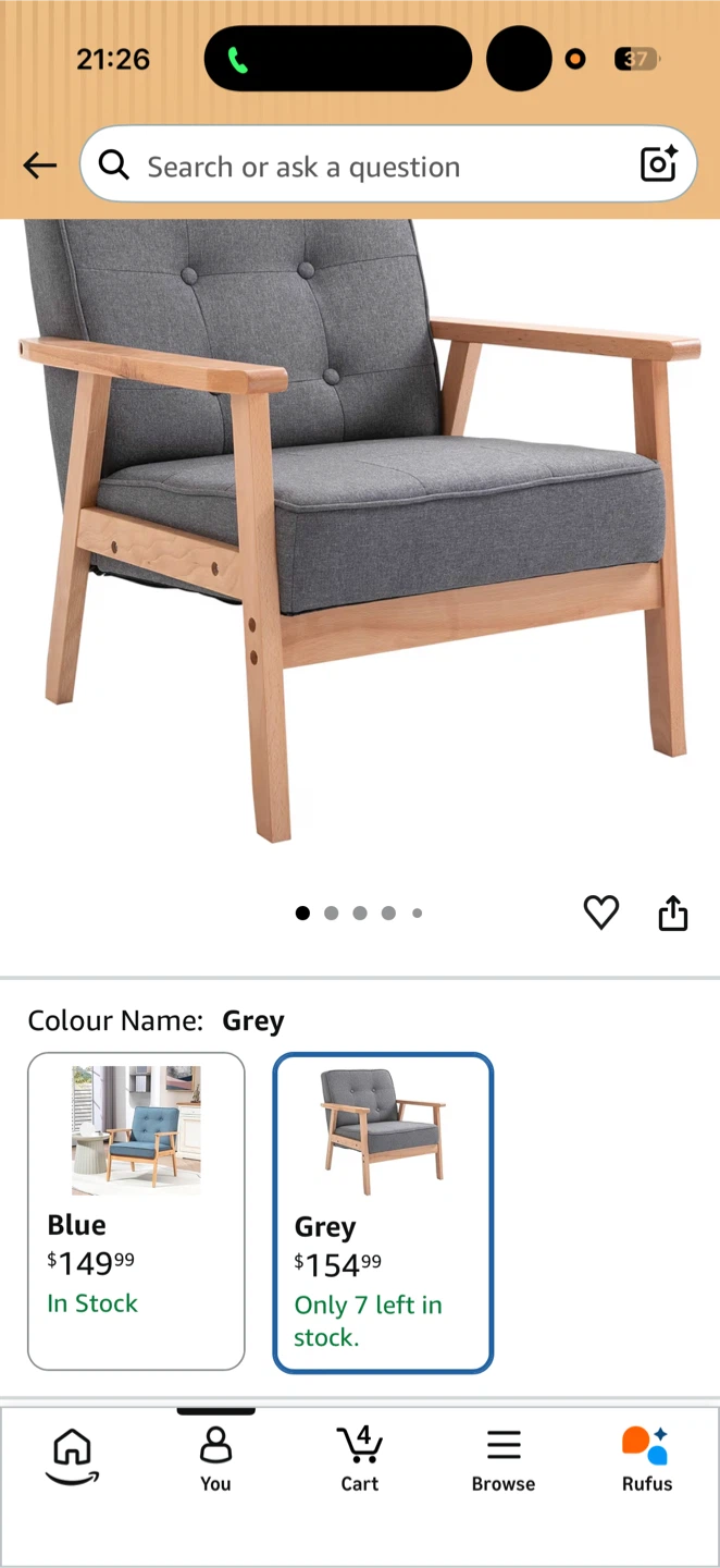 Grey Accent Chair with Wooden Frame - photo 5