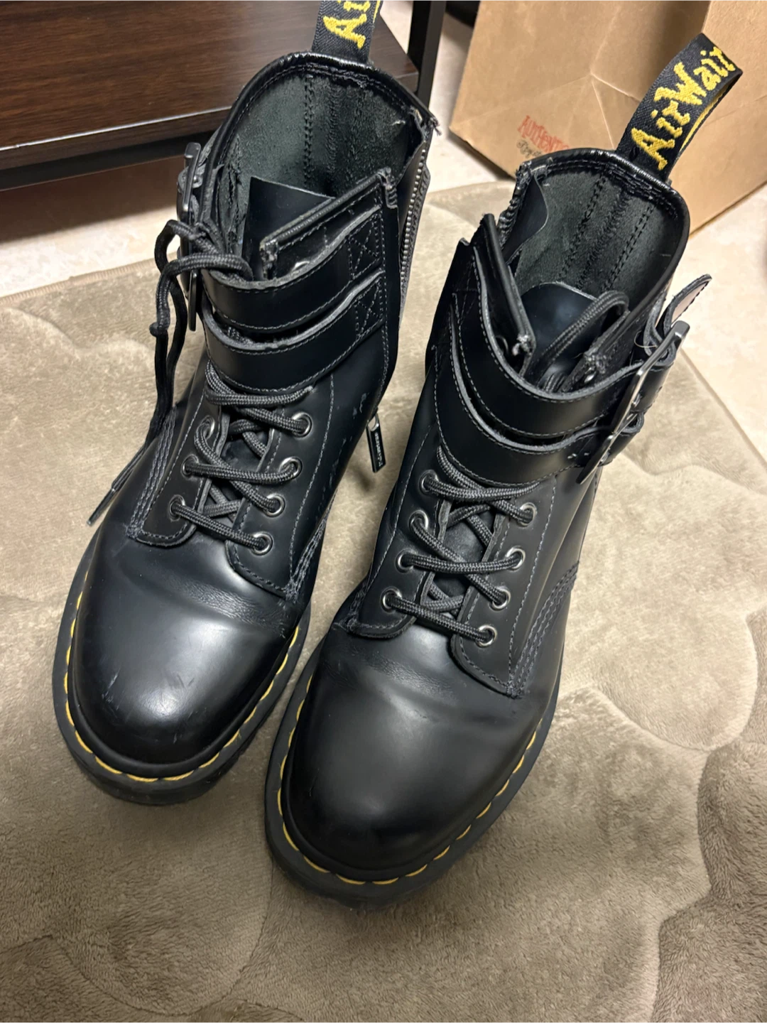 Dr. Martens Black Leather Boots with Buckle Detail
