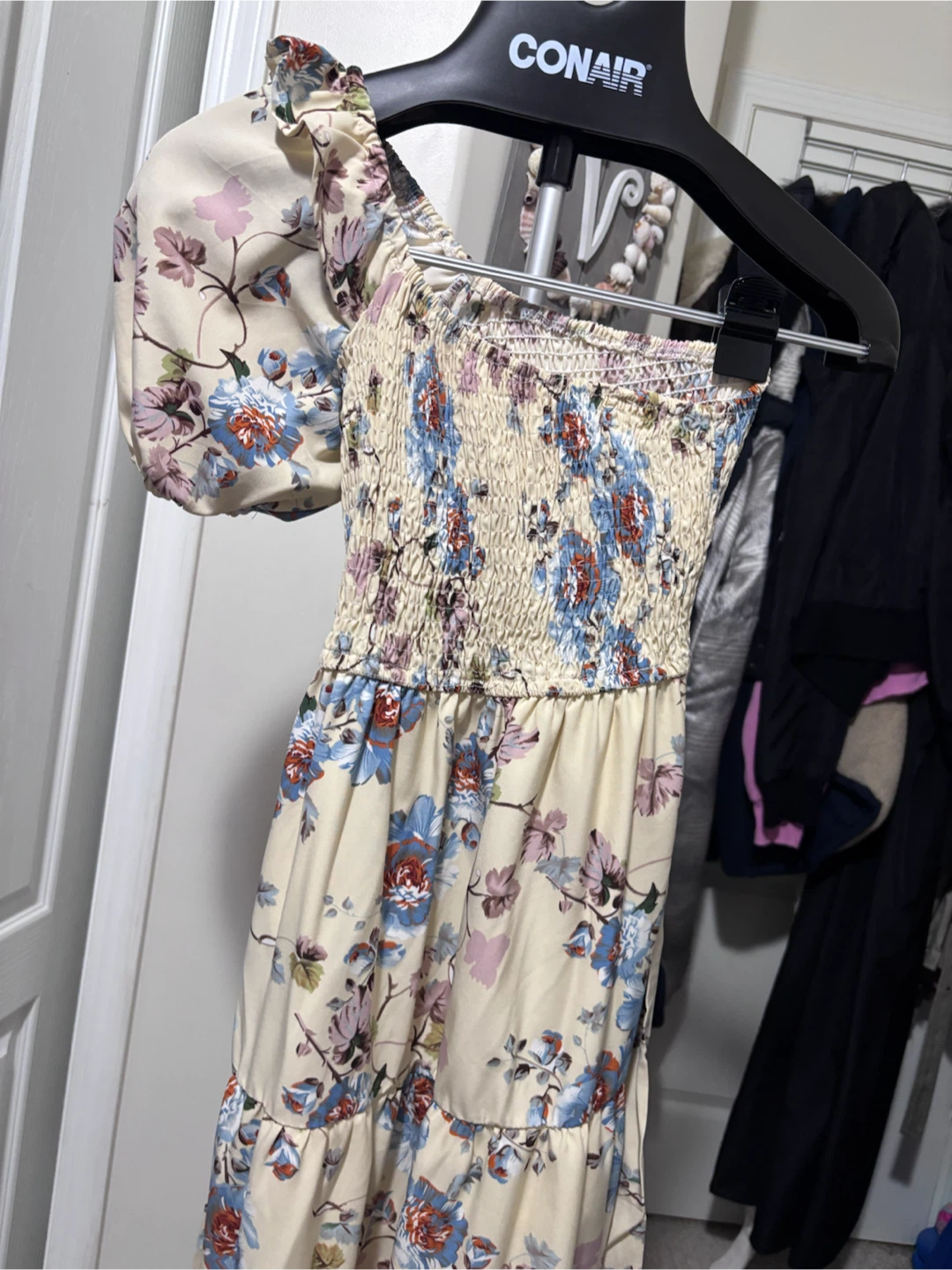 Cream Floral Smocked Maxi Dress - photo 4
