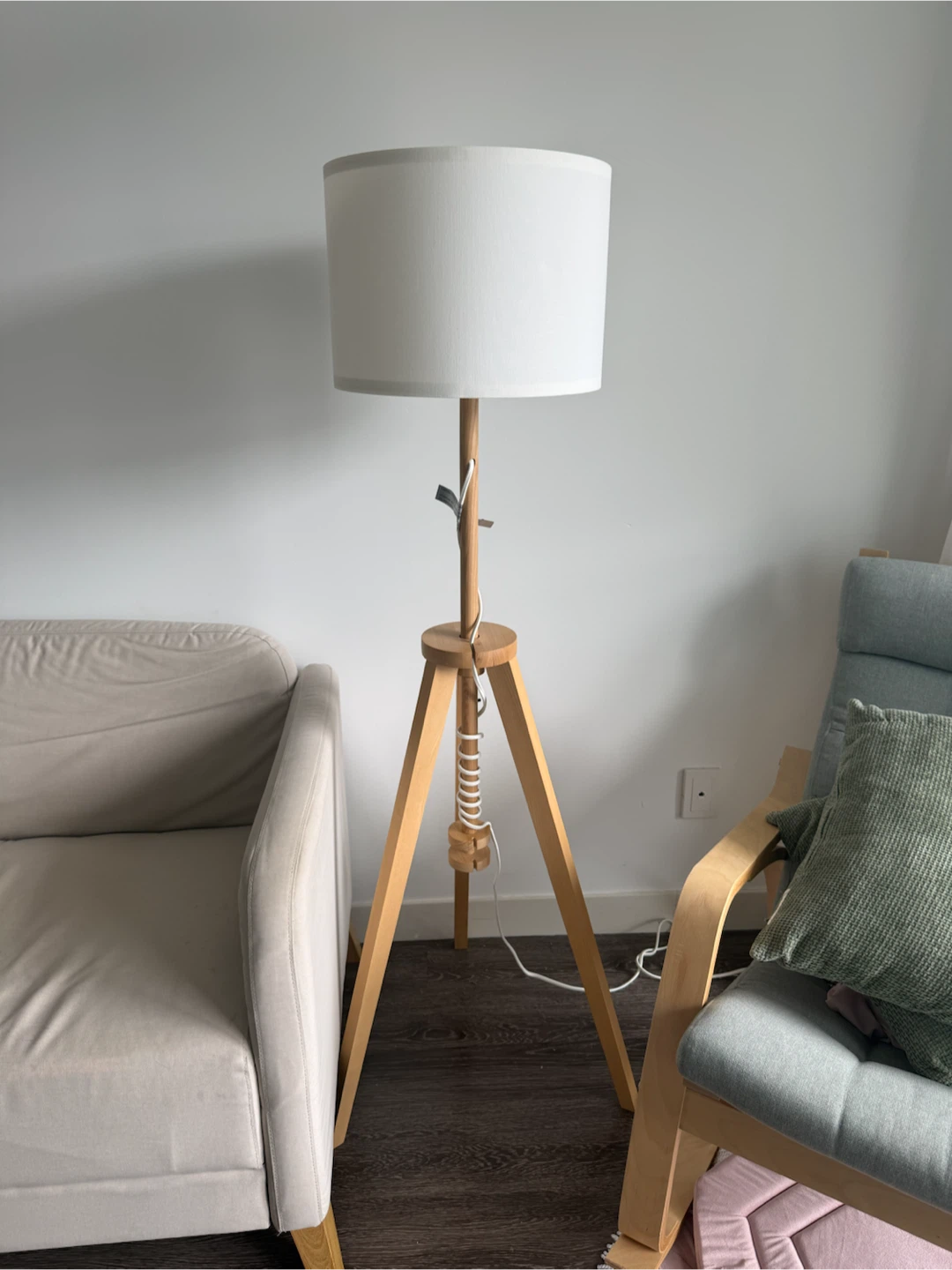 Tripod Floor Lamp with White Drum Shade