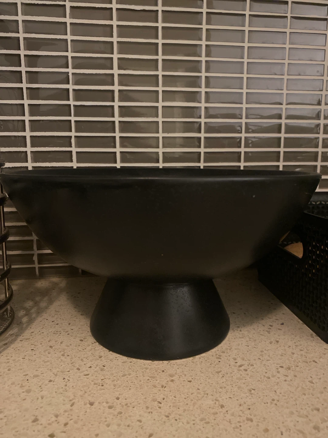 Black Decorative Bowl on Pedestal