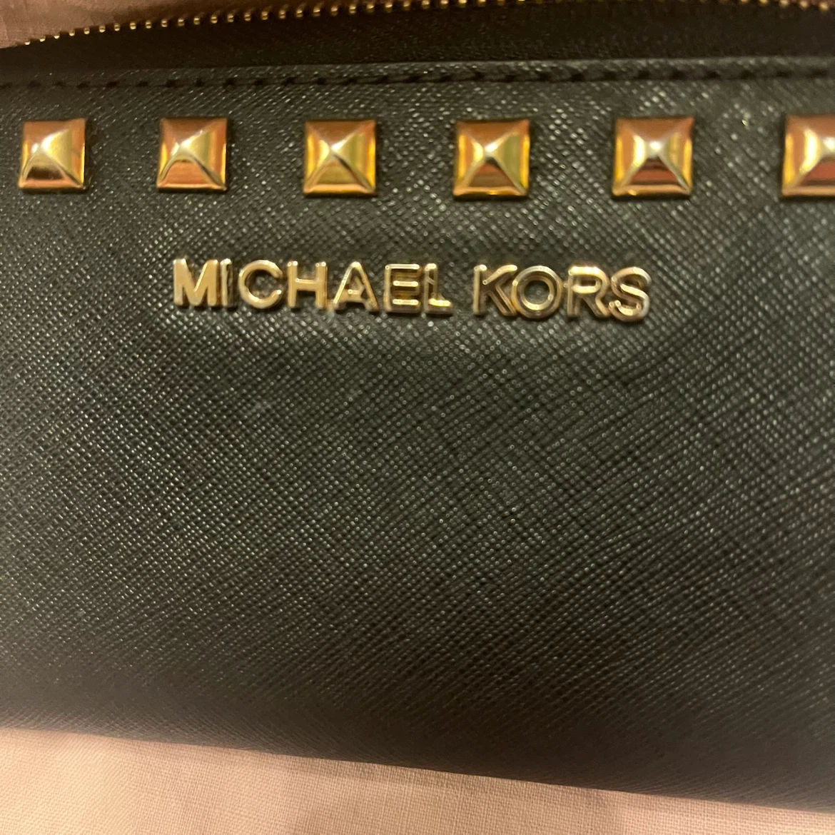 Michael Kors Black Studded Zip Around Wristlet Wallet
