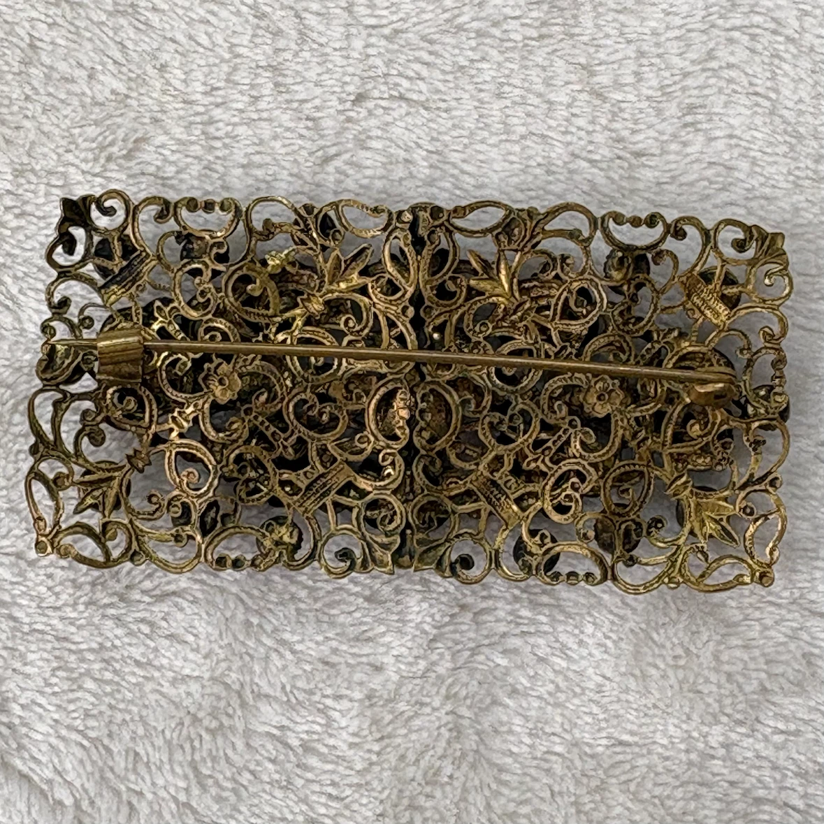Vintage 1950s Multi Color Rhinestone Filigree Brooch Pin - photo 5