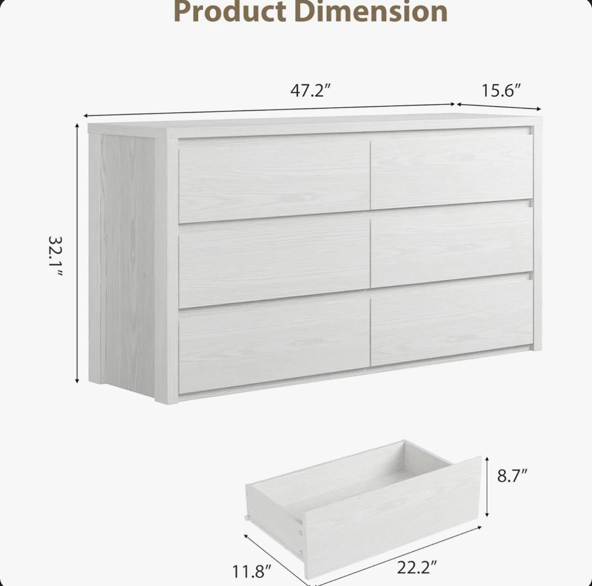 White 6-Drawer Dresser - photo 2