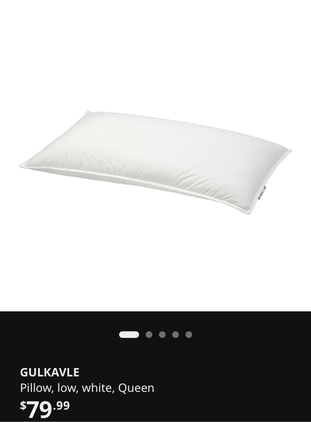 IKEA GULKAVLE Low Pillow - Queen Size - White