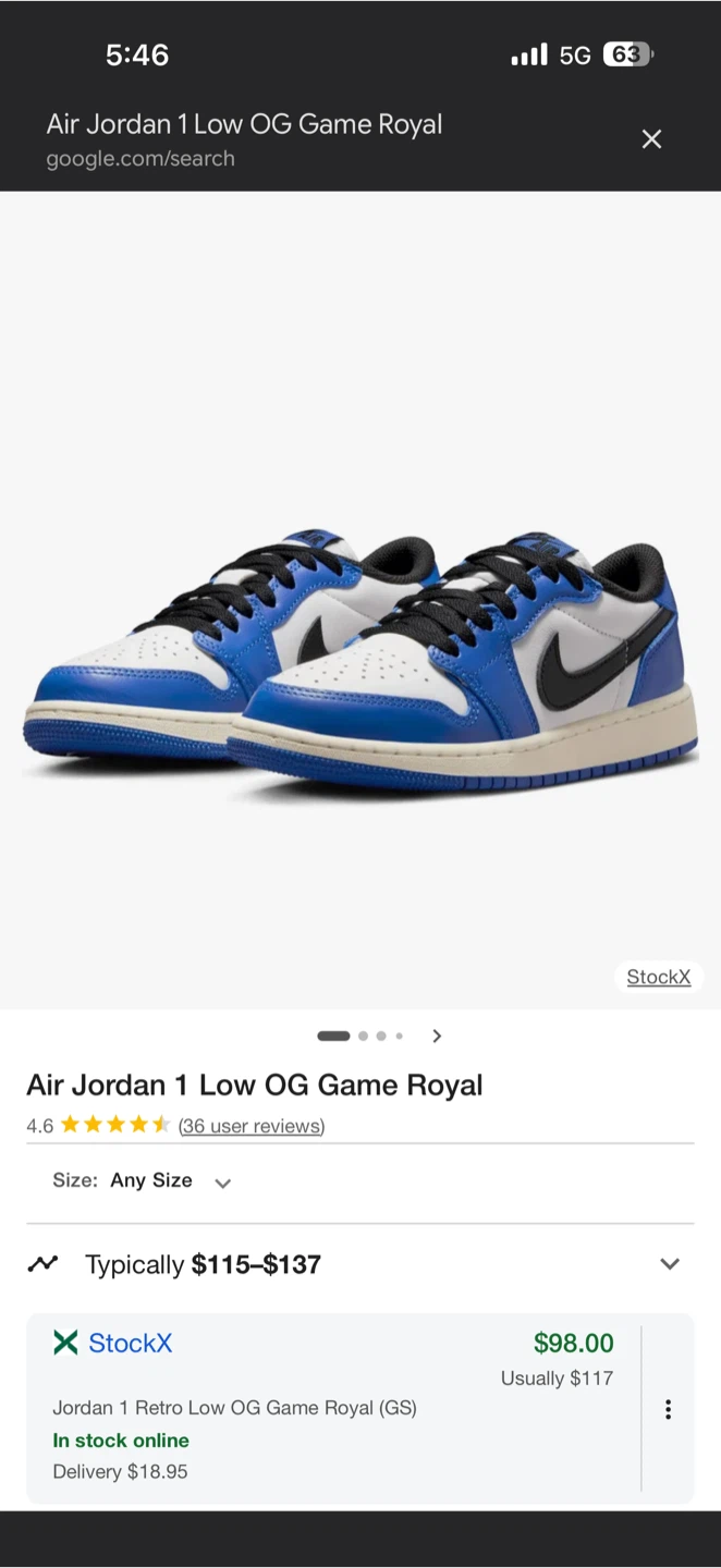 Air Jordan 1 Retro Low OG GS "Game Royal"( Women’s Size 6) - photo 4