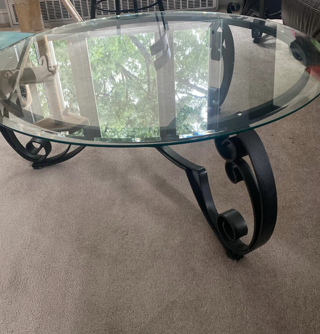 Oval Glass Coffee Table with Black Metal Base