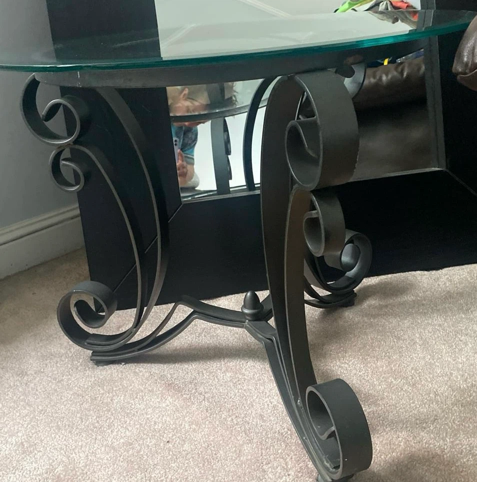 Oval Glass Coffee Table with Black Metal Base - photo 2