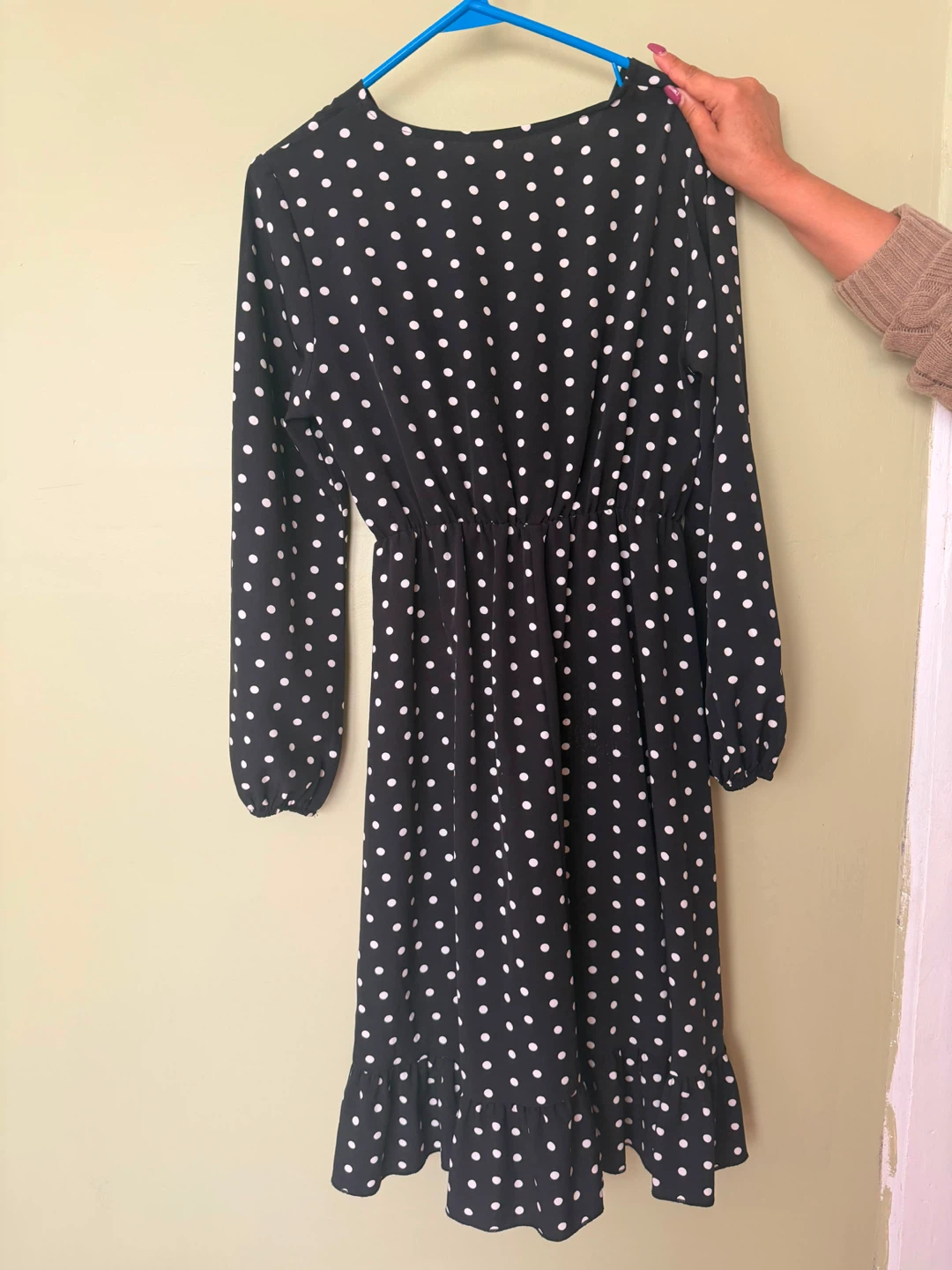 Black Polka Dot Dress with Ruffled Hem