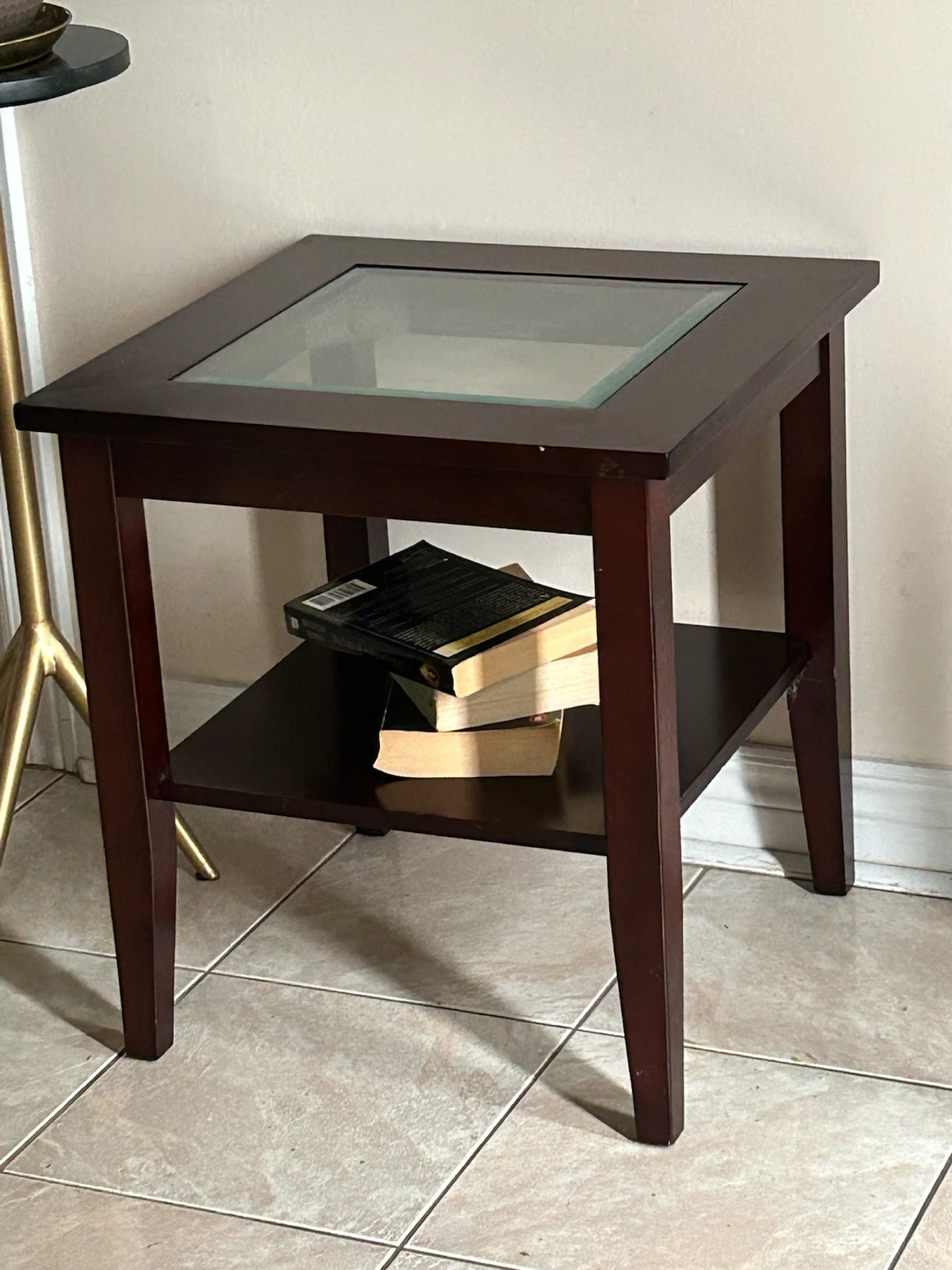 Square End Table with Glass Top