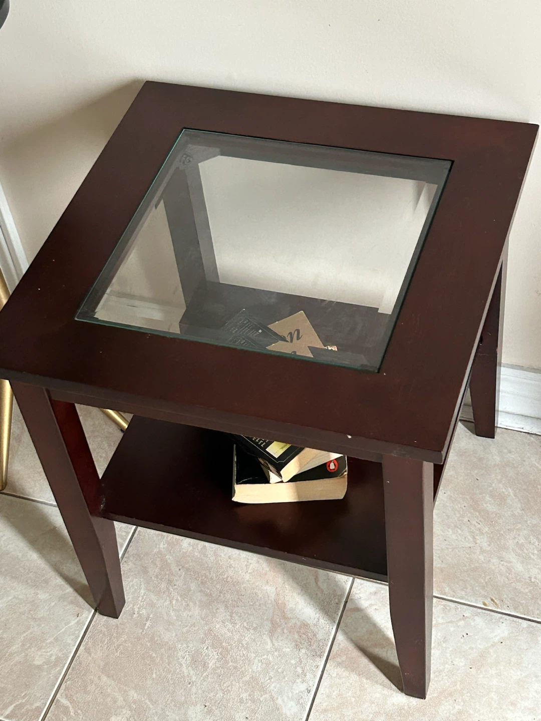 Square End Table with Glass Top - photo 2