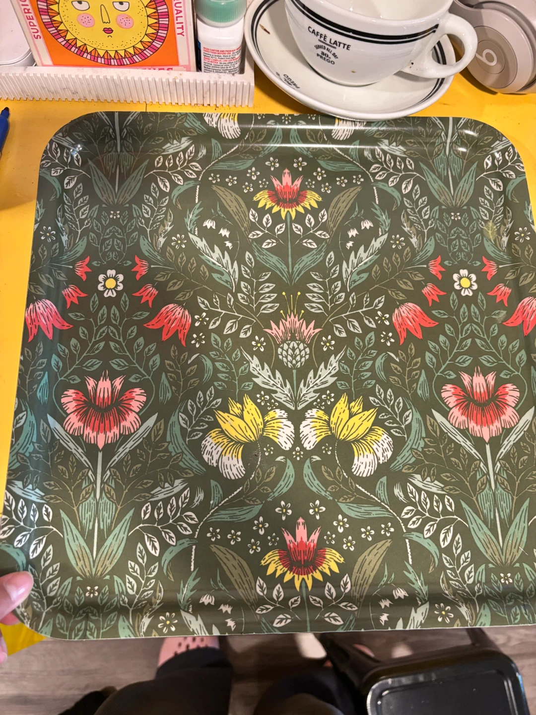 Set of 2 Decorative Serving Tray with Floral Pattern
