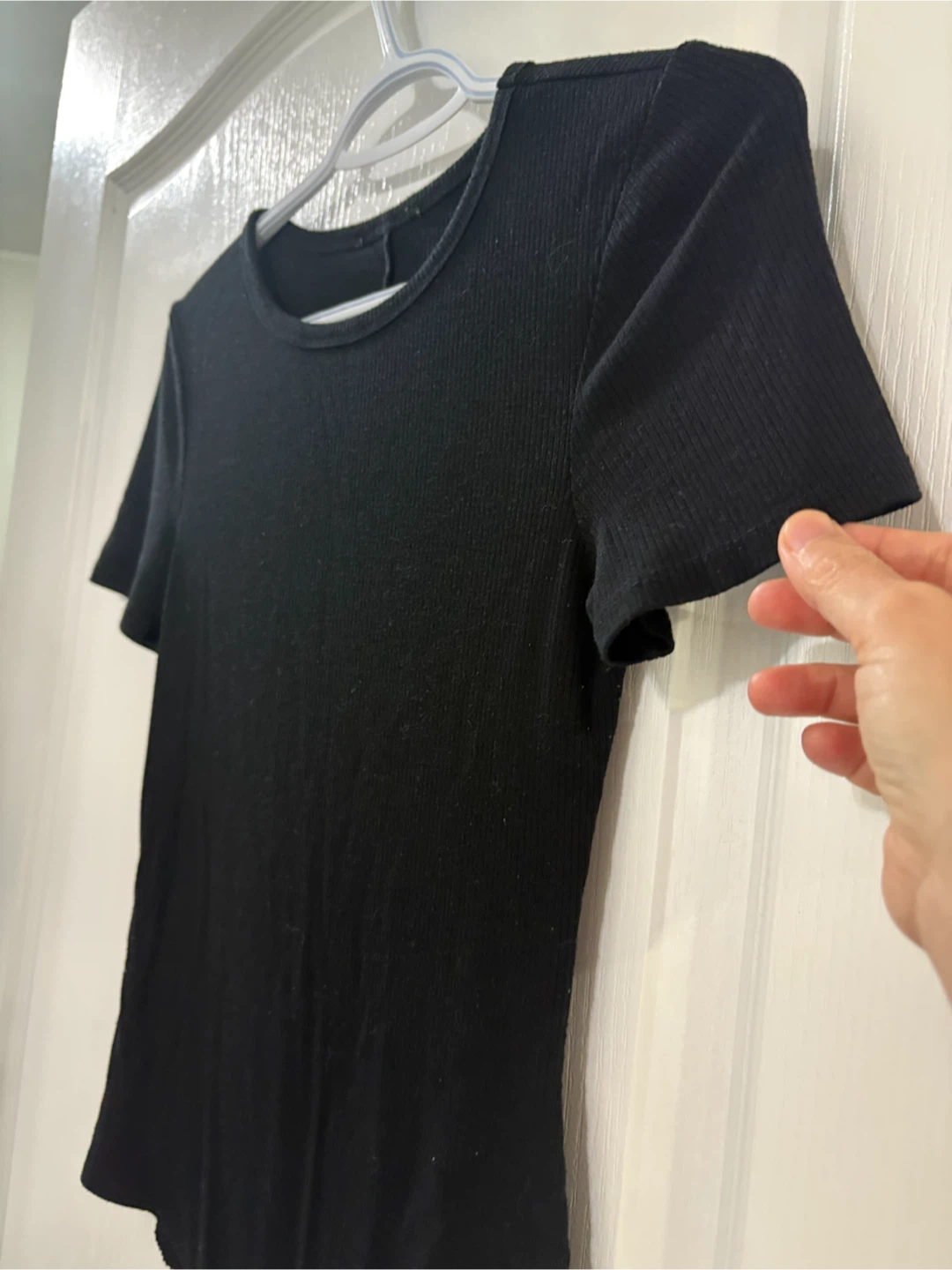 Black Ribbed Short Sleeve Bodysuit - photo 3