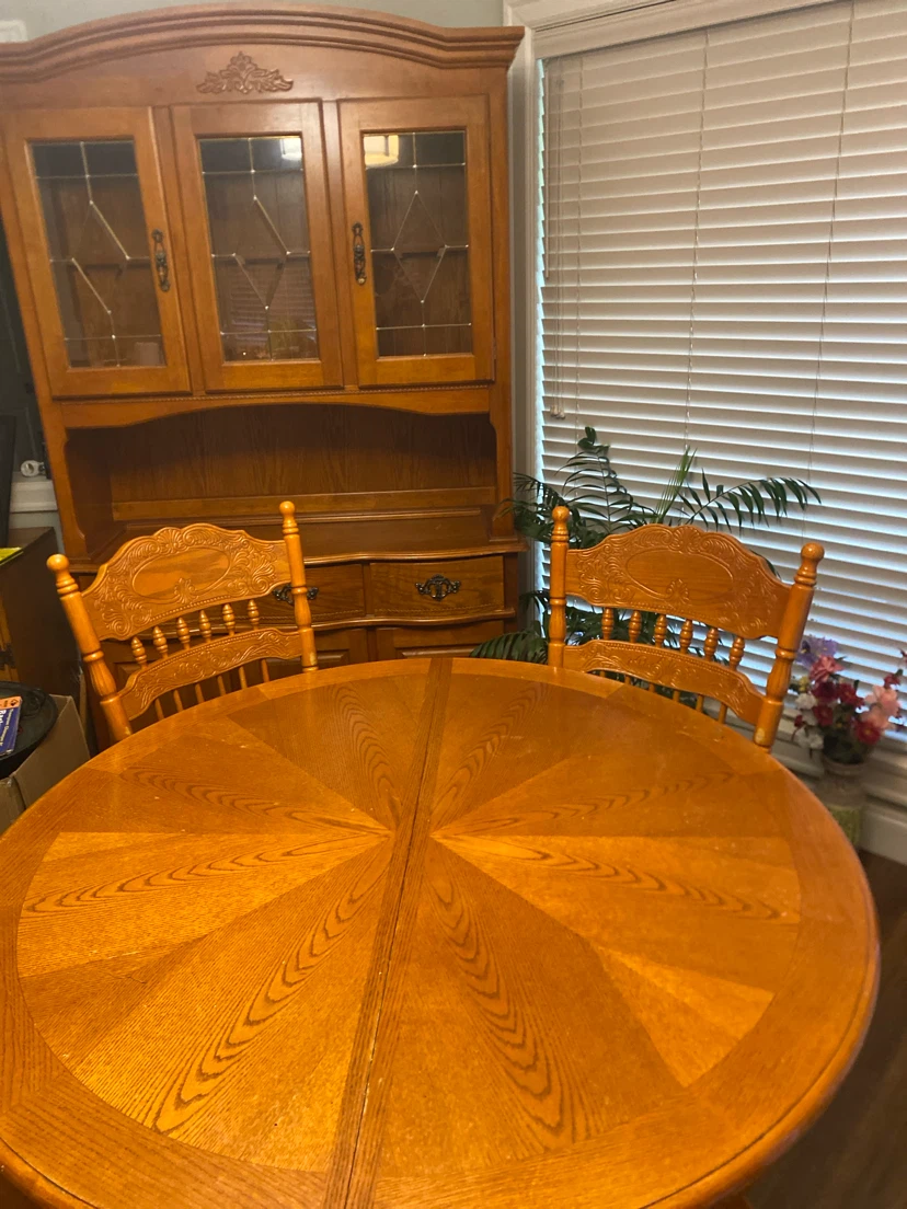 Wooden Dining Table with Hutch