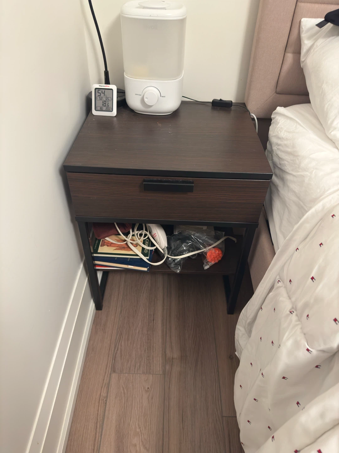 Ikea trysil Dark Wood Nightstand with Drawer and Shelf