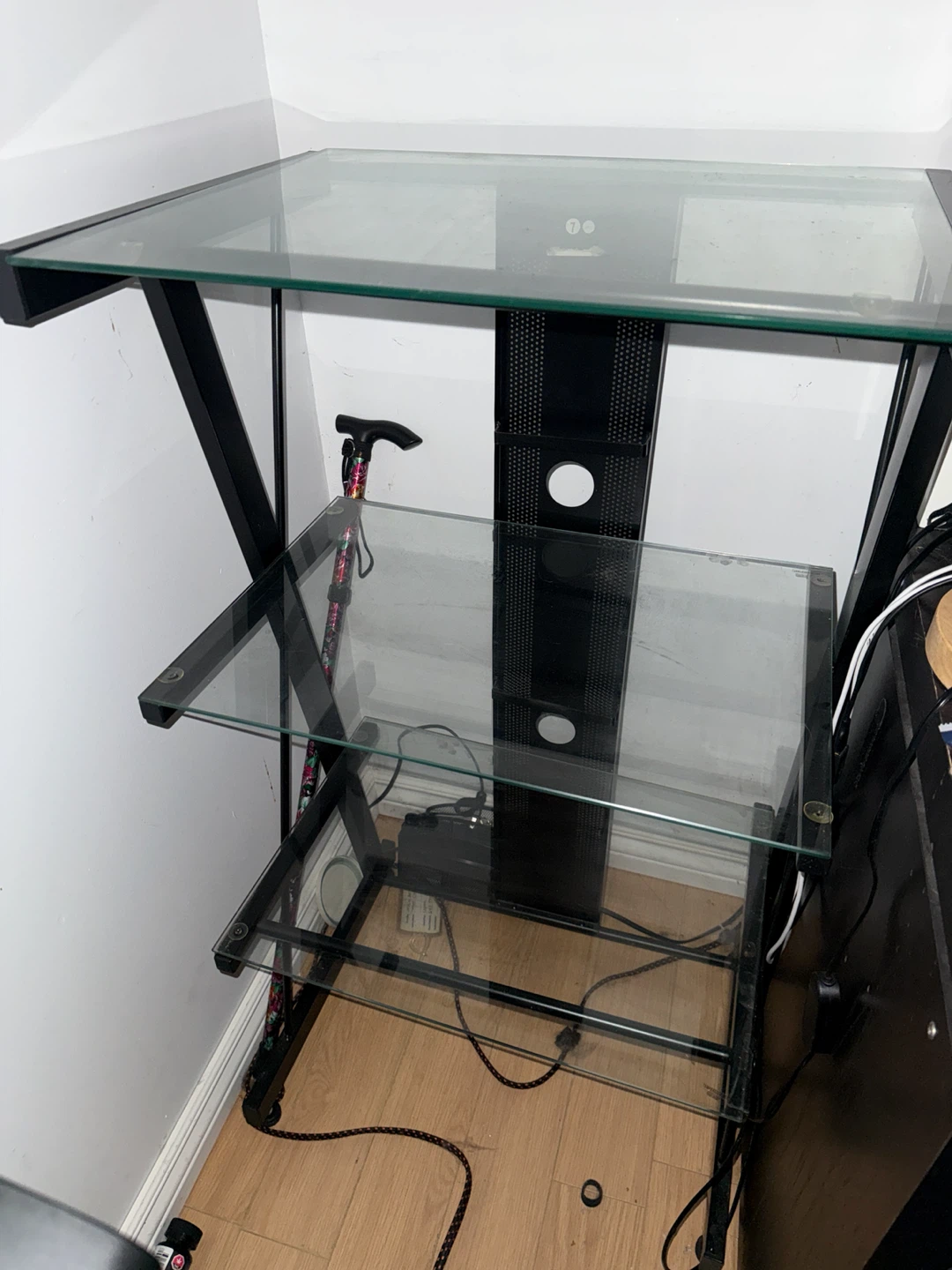 3 tier glass shelf w/ metal frame