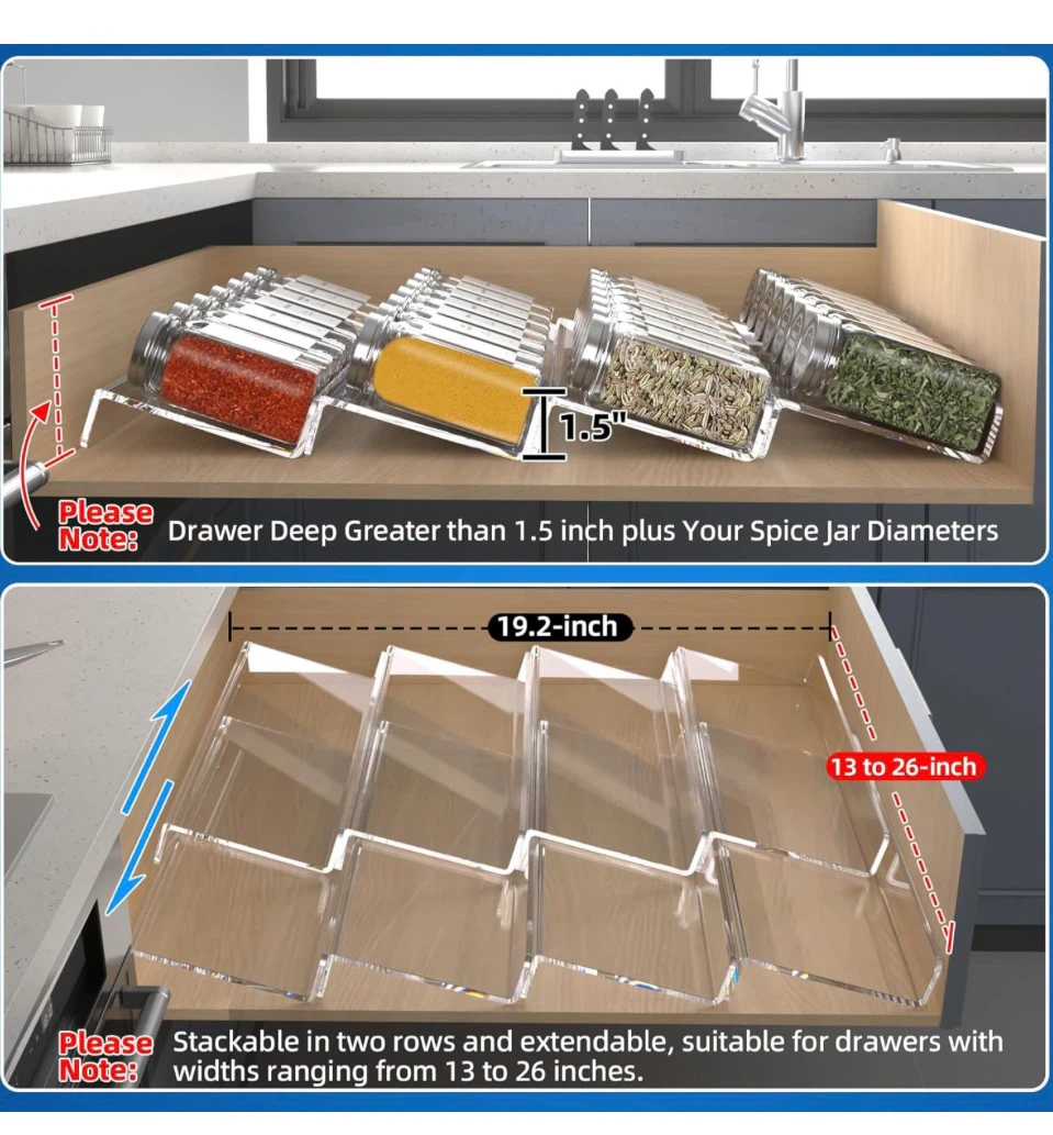 MIUKAA 8 Pcs Food-grade Acrylic Spice Rack Tray Set - photo 2
