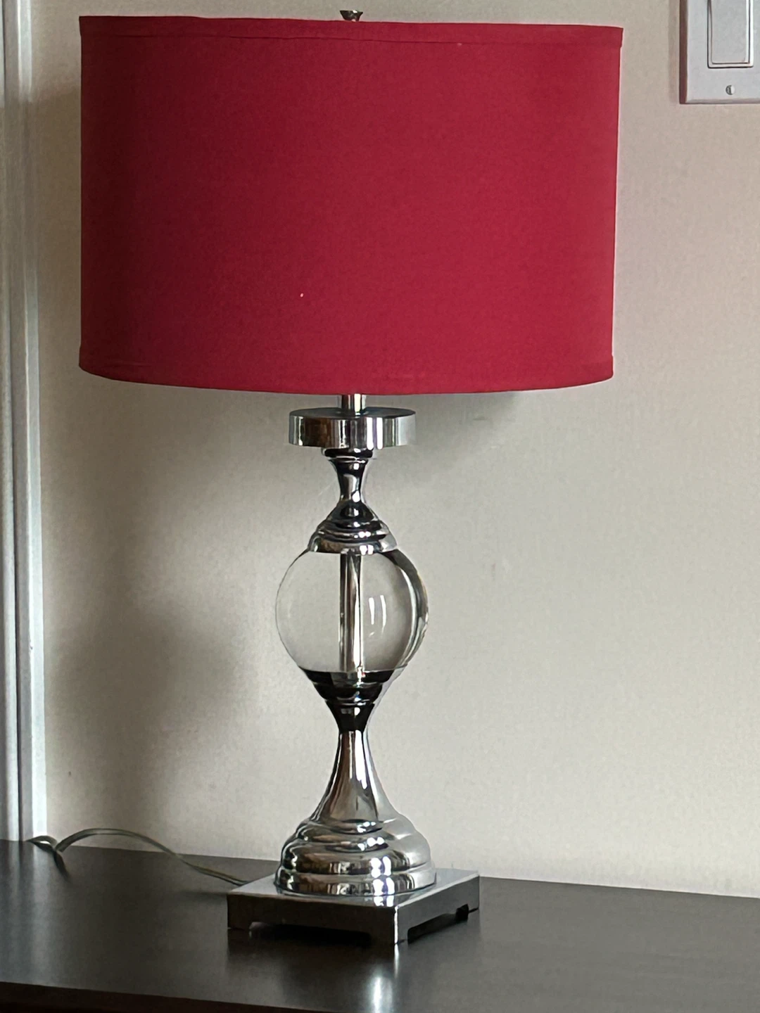Red Lampshade Table Lamp with Clear Glass Accent - photo 3