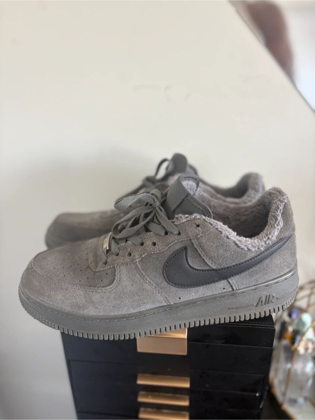 Nike Air Force 1 '07 Low Grey Suede Fur Lined Sneakers