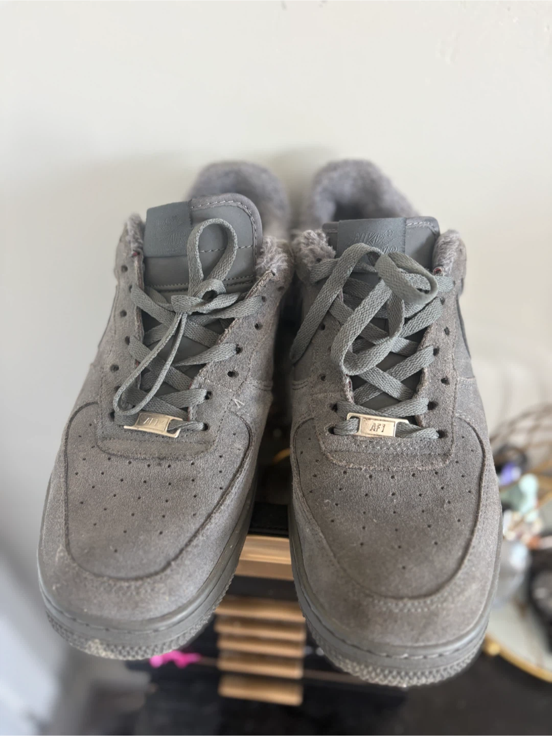 Nike Air Force 1 '07 Low Grey Suede Fur Lined Sneakers - photo 2