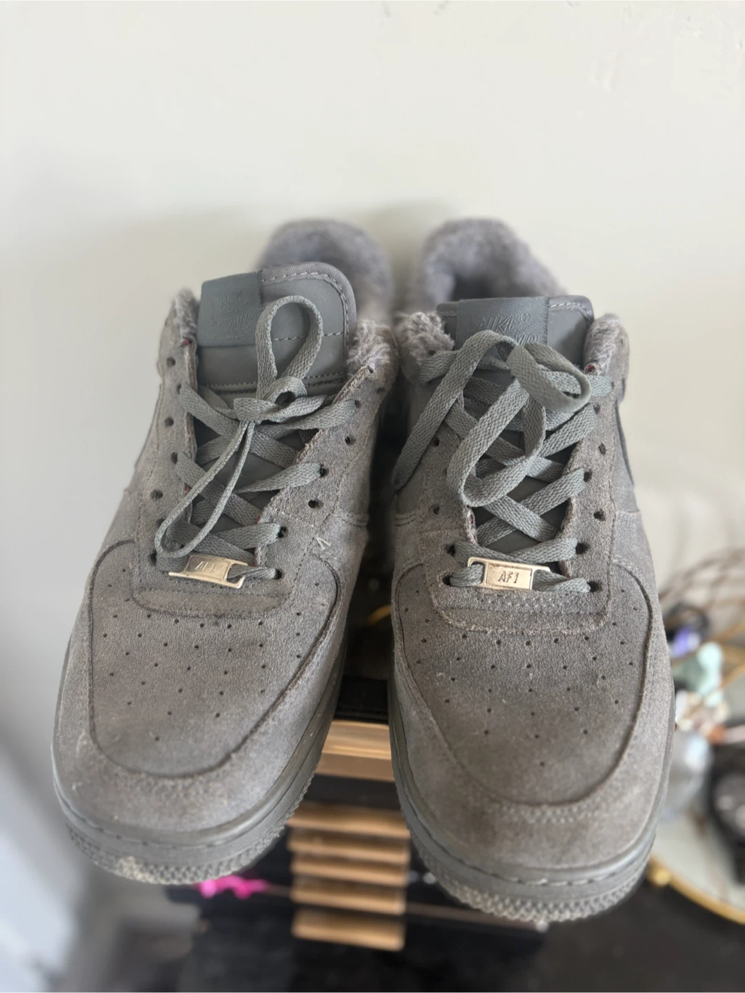Nike Air Force 1 '07 Low Grey Suede Fur Lined Sneakers - photo 5