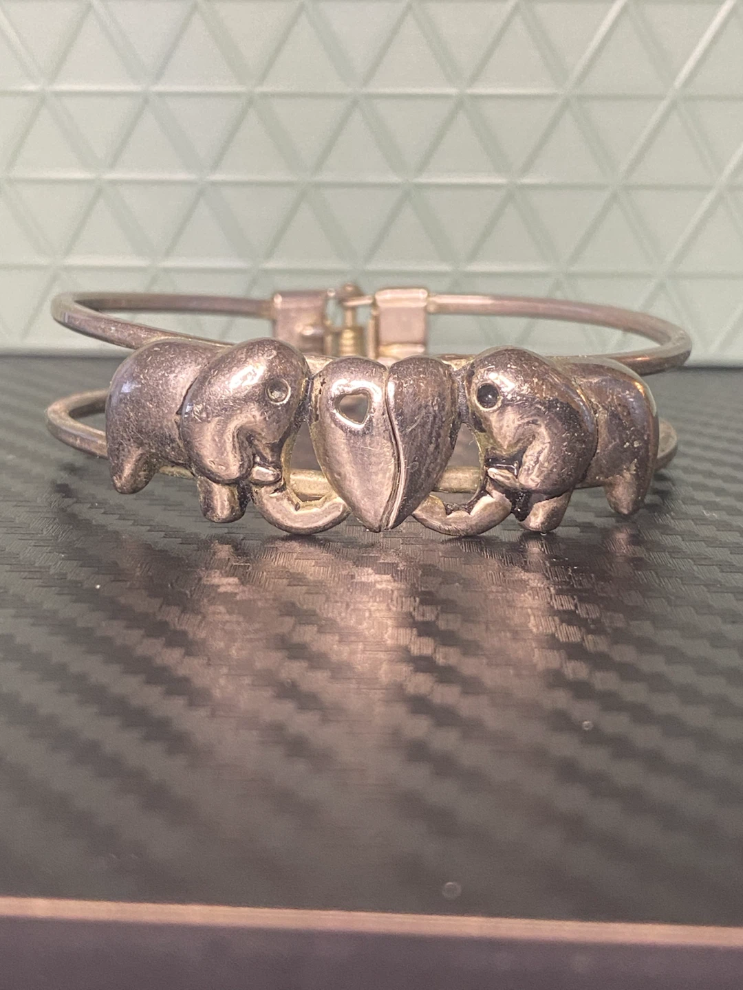 Sterling Silver Elephant Heart Bangle Bracelet