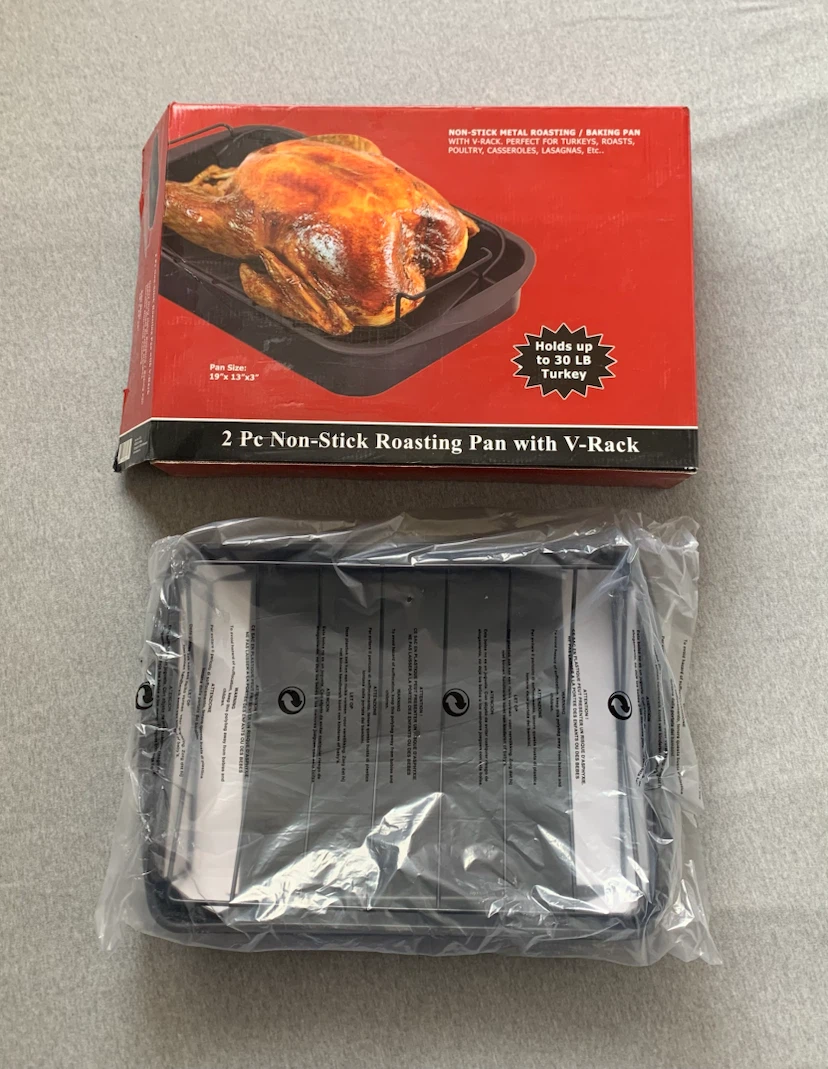 2 Pc Non-Stick Roasting Pan with V-Rack ~ Brand New