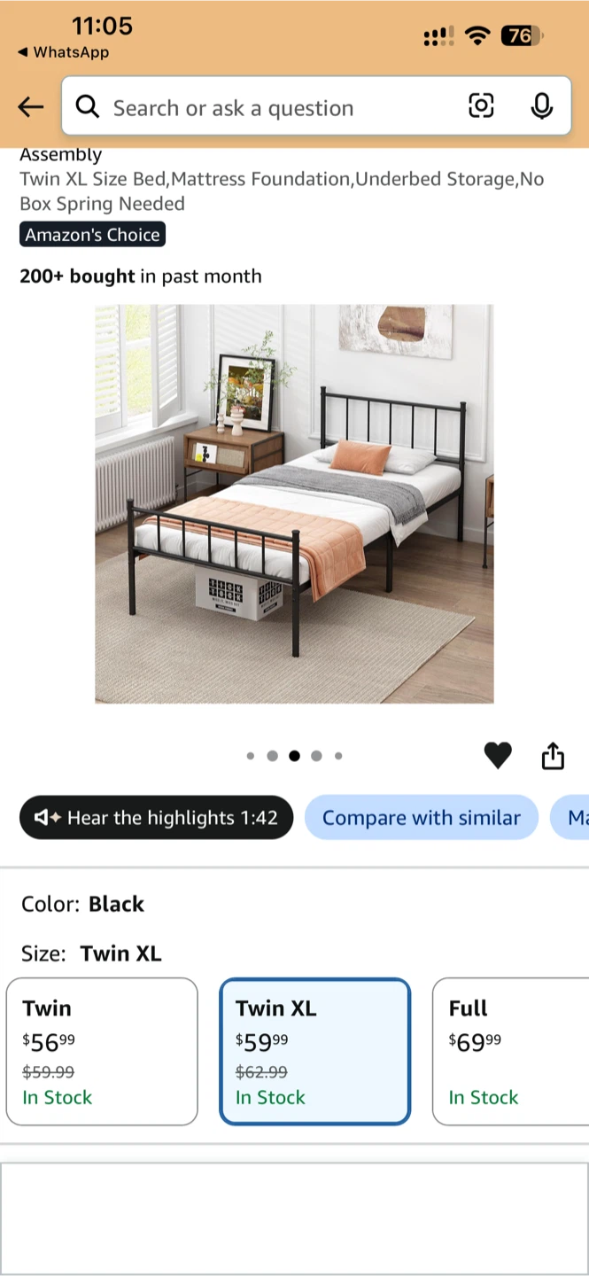 Black Twin XL Metal Bed Frame - photo 2