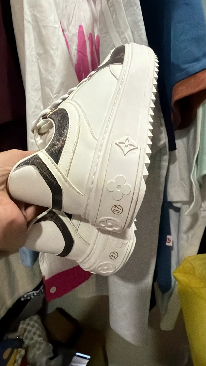White & Brown Monogram Sneakers