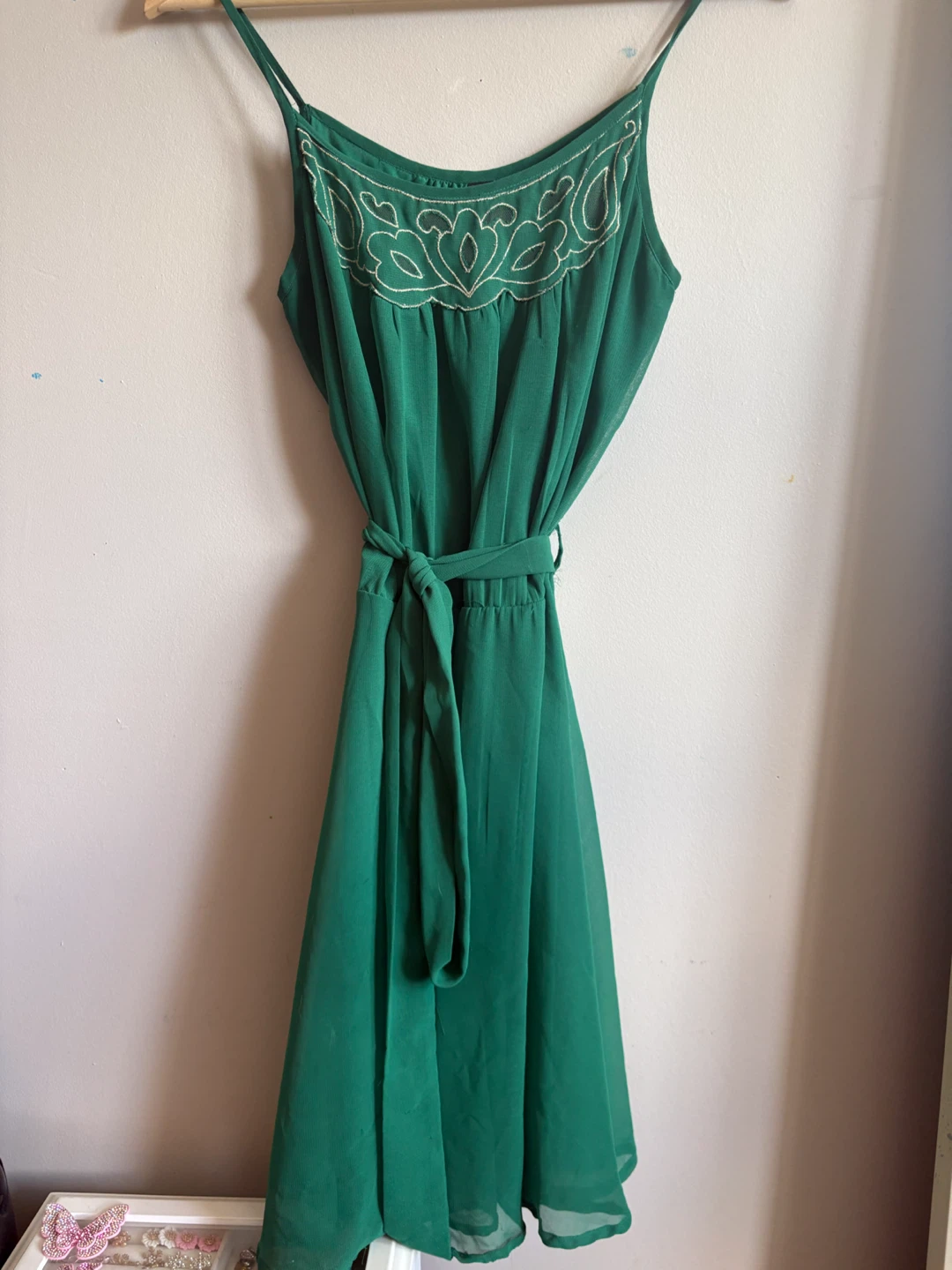 Vero Moda Green Dress with Tie Waist - Size Small