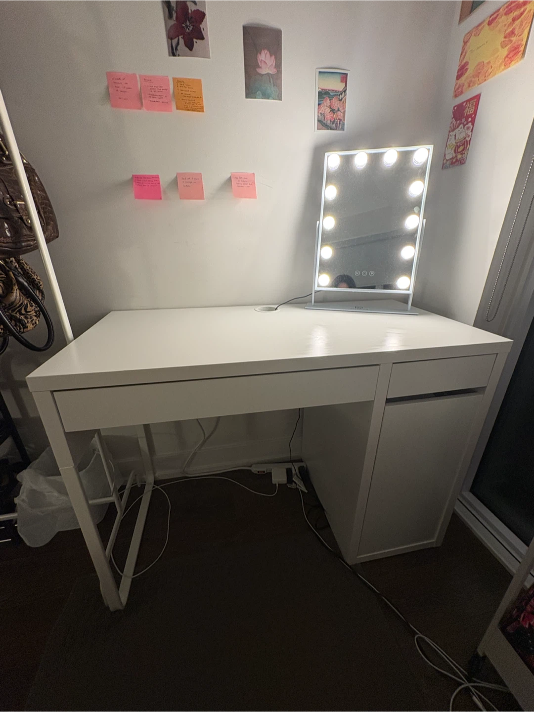 White IKEA Desk with Drawer and Cabinet (MICKE)