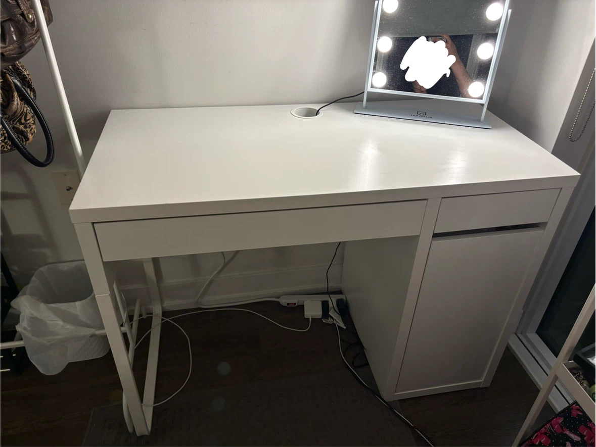 White IKEA Desk with Drawer and Cabinet (MICKE) - photo 2