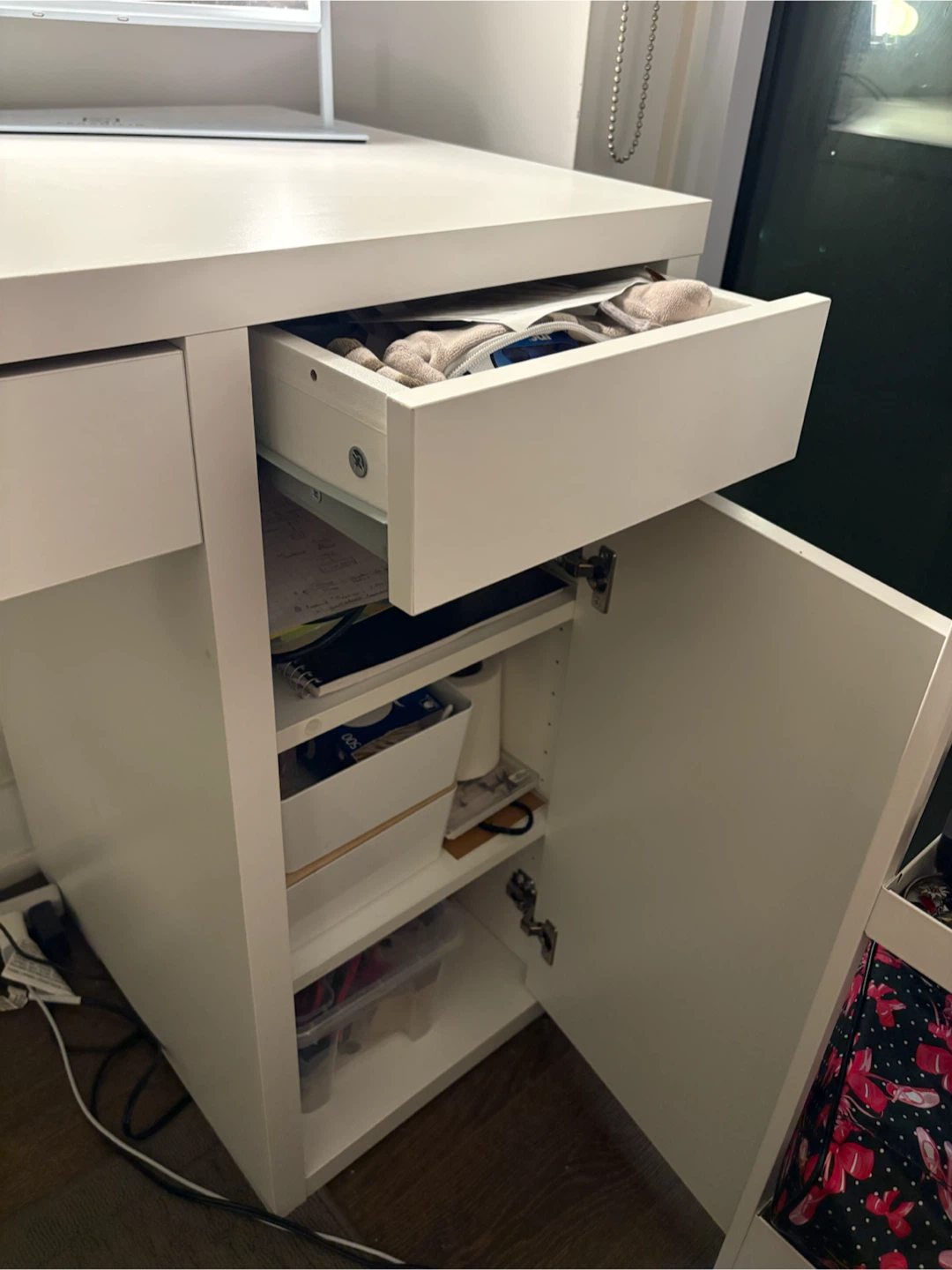 White IKEA Desk with Drawer and Cabinet (MICKE) - photo 3