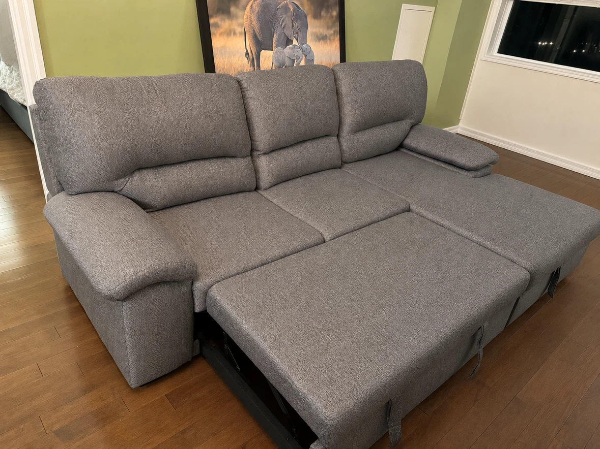 Grey Sectional Sofa with Storage & Bed