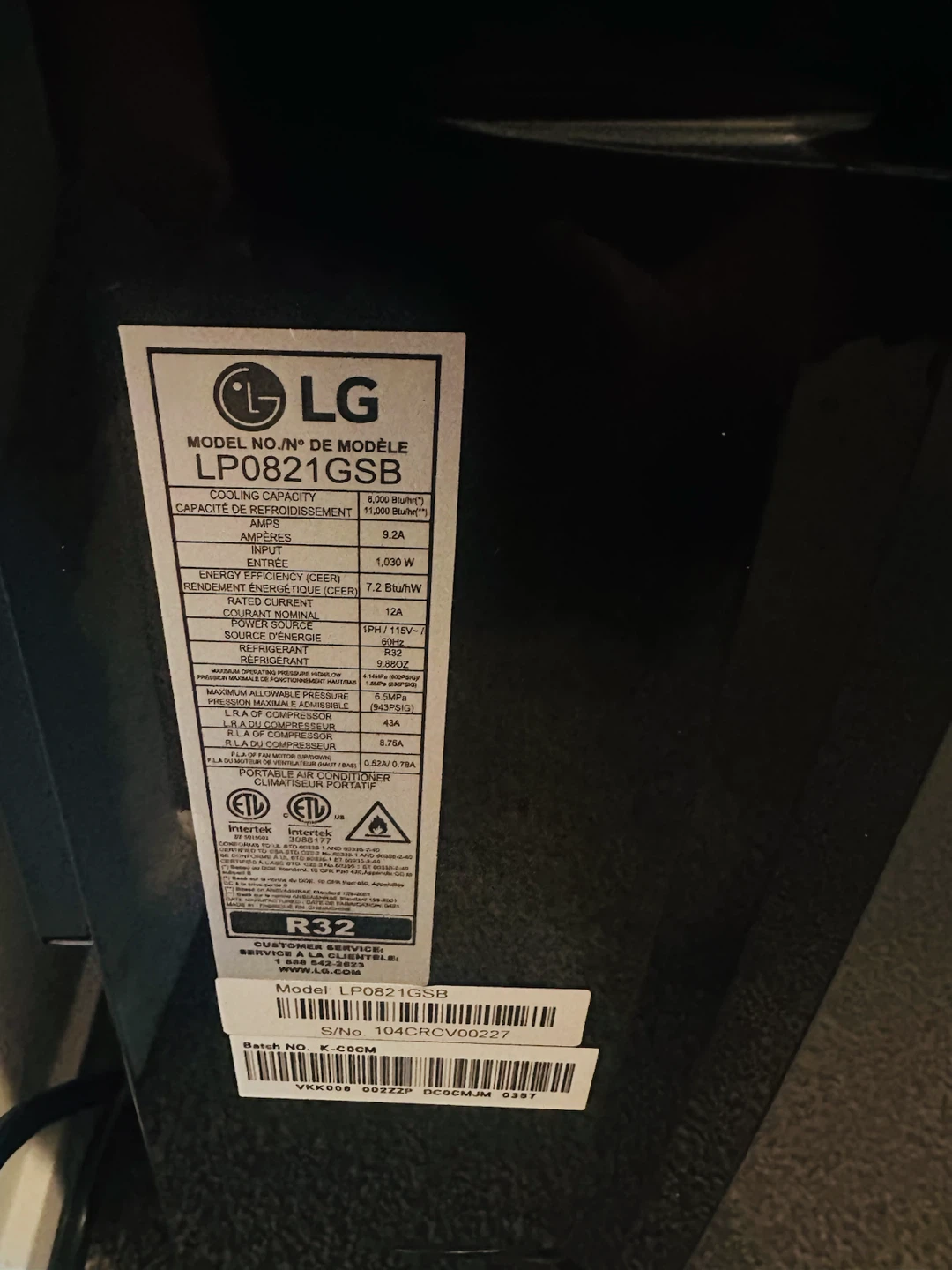 LG Portable Air Conditioner LP0821GSB - photo 3