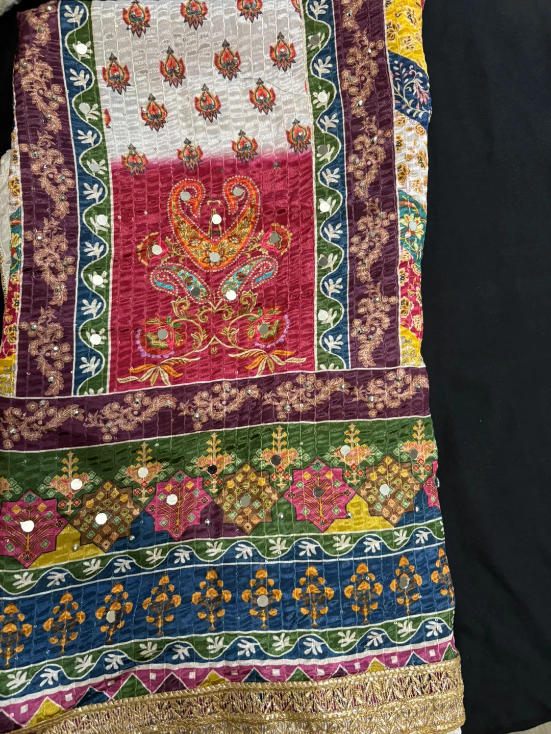 Embroidered Shawl / Duptta with Mirror Work