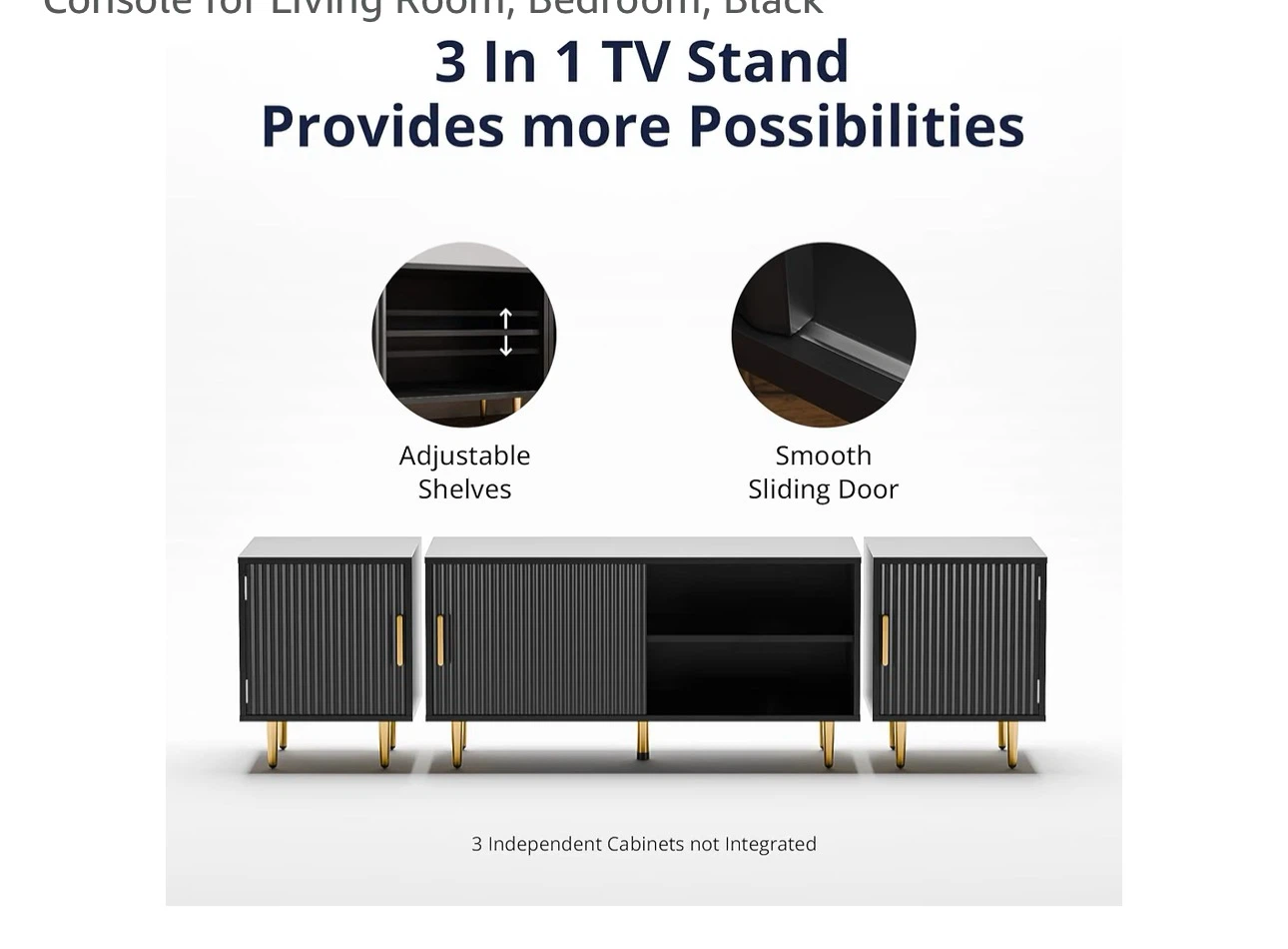 75” Modern Fluted TV Stand / Entertainment Center – Black - photo 3