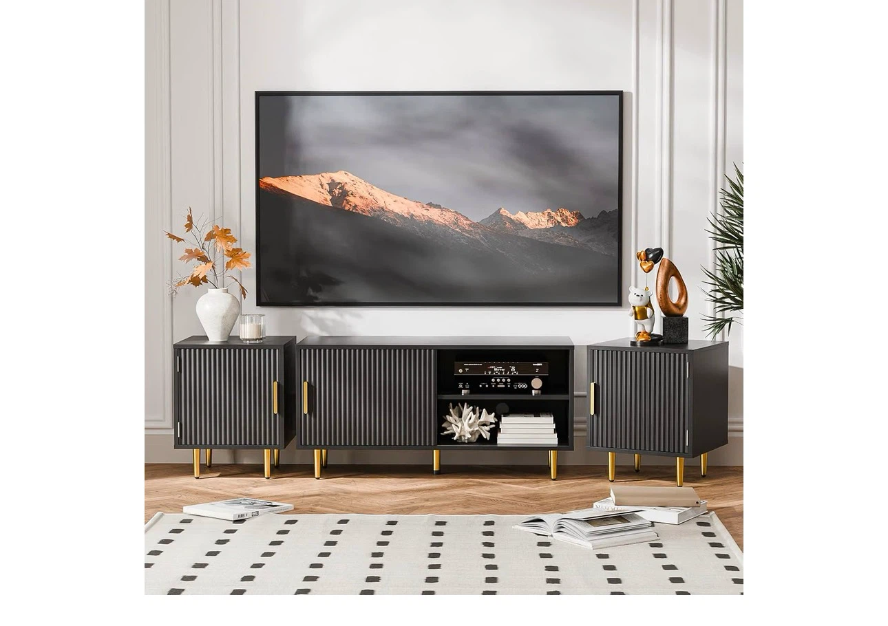 75” Modern Fluted TV Stand / Entertainment Center – Black - photo 4