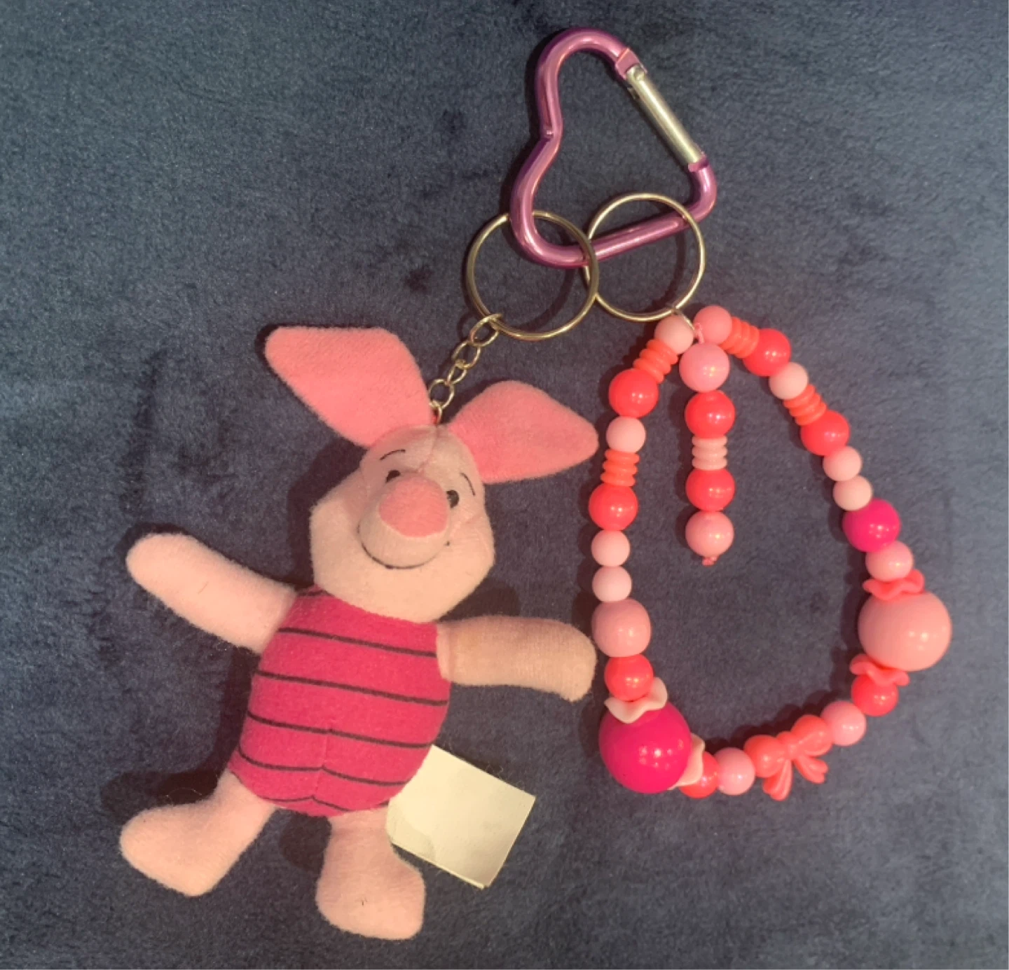 Piglet Plush Keychain with Beaded Charm