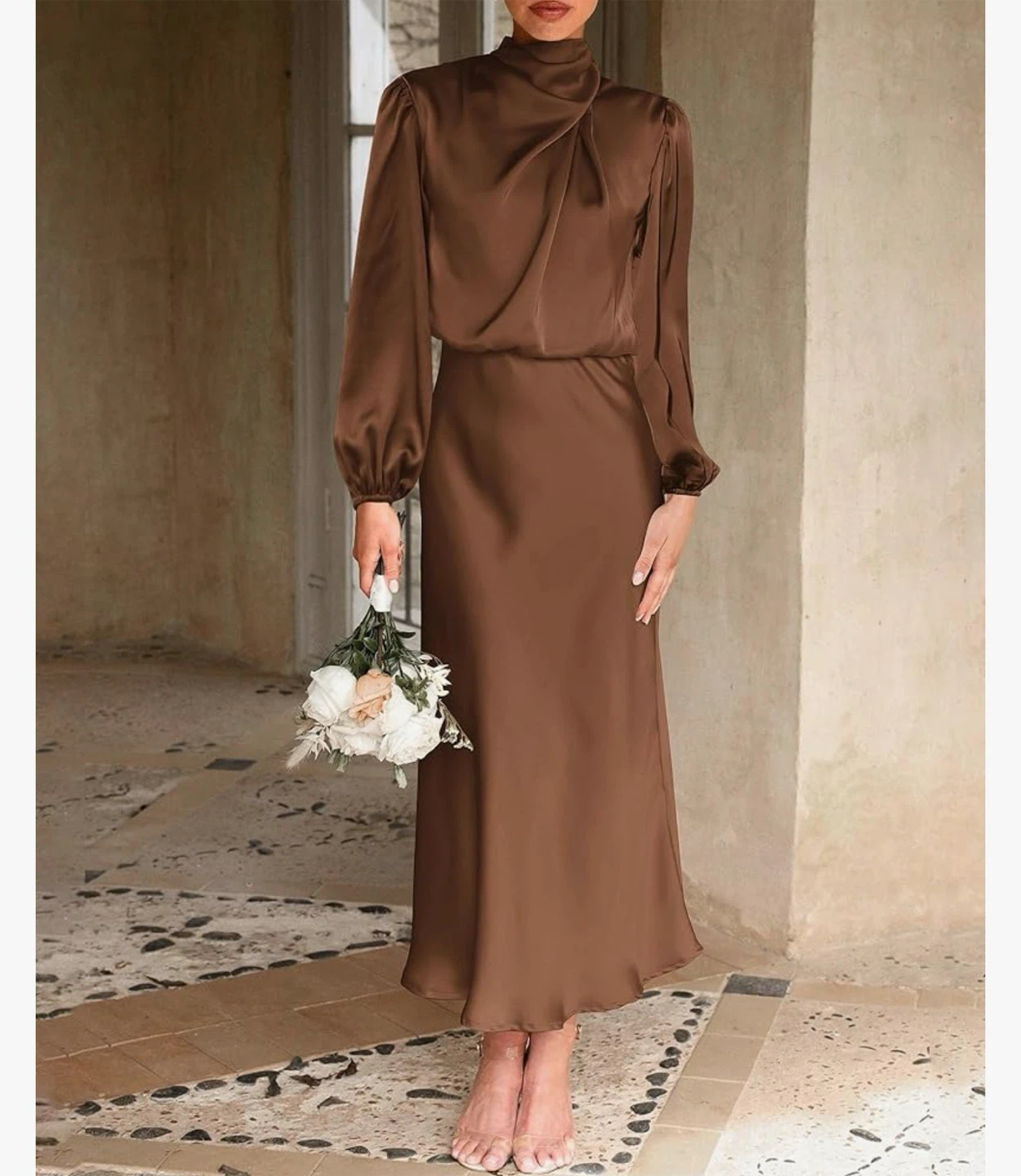 Womens Mock Neck Satin Dress Summer - photo 2