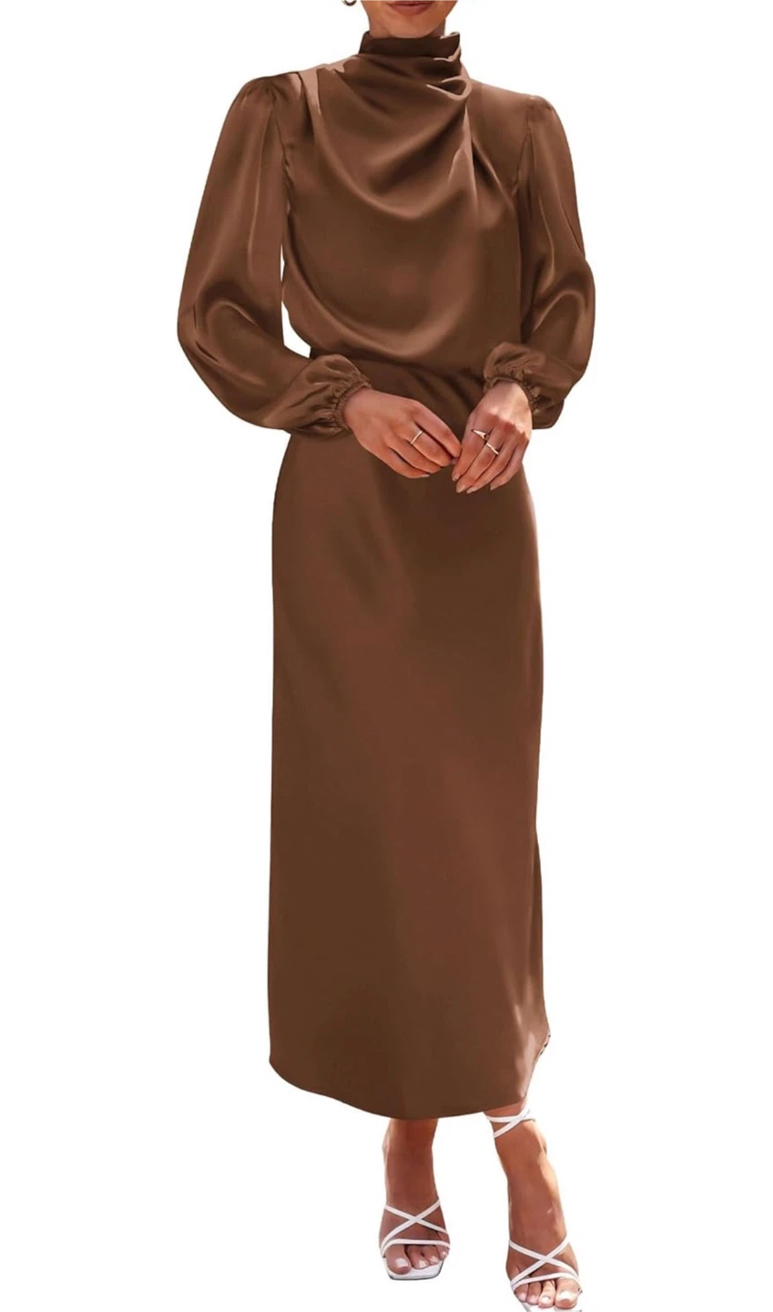 Womens Mock Neck Satin Dress Summer - photo 4