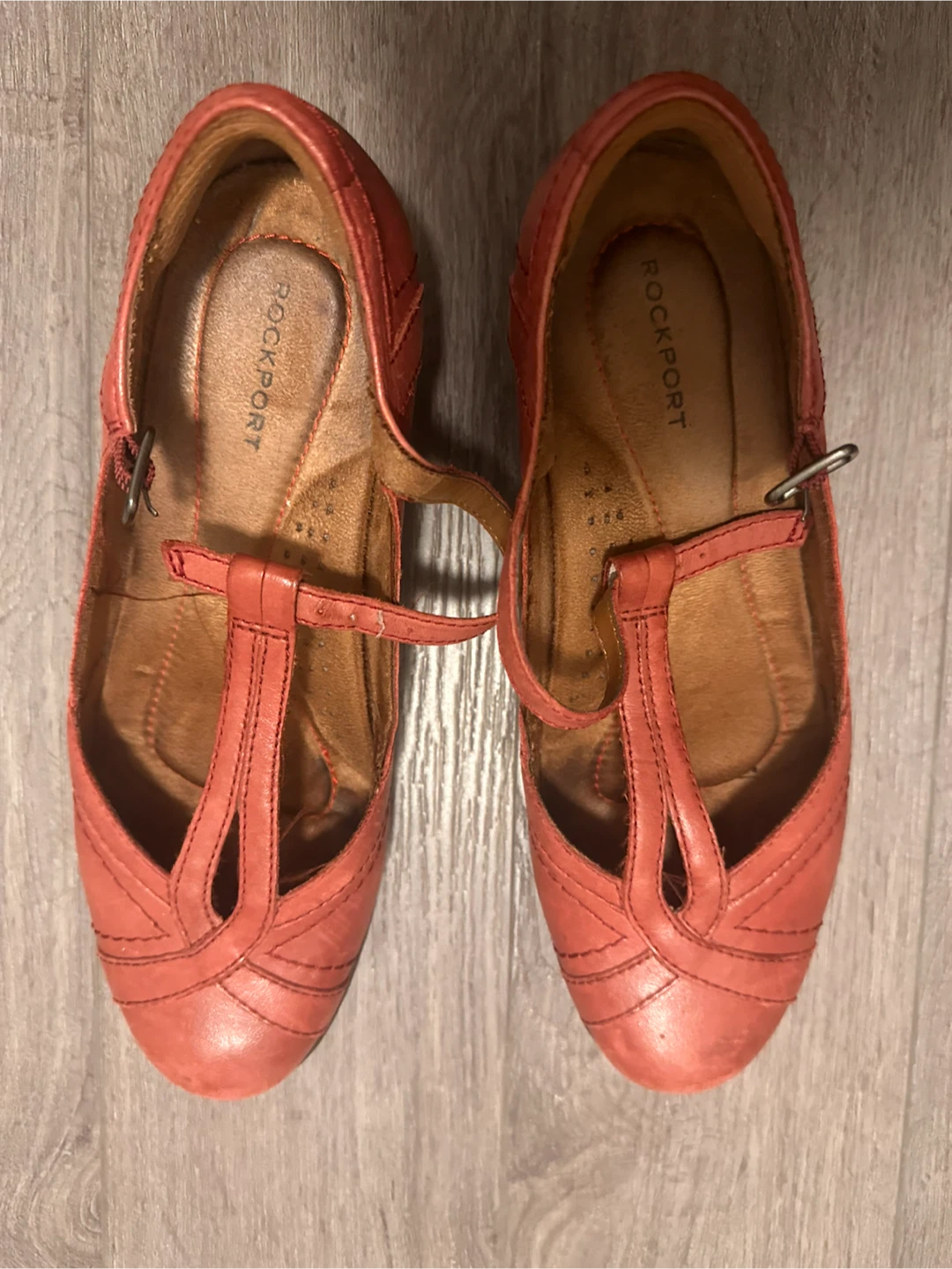 Rockport Red Leather T-Strap Heels