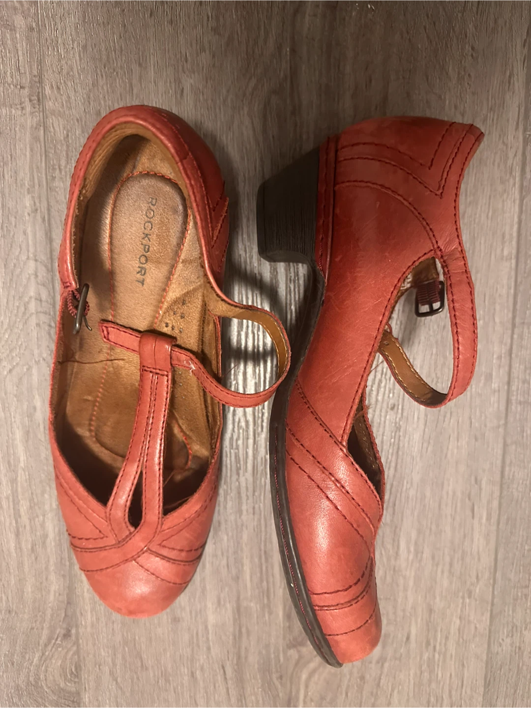 Rockport Red Leather T-Strap Heels - photo 2