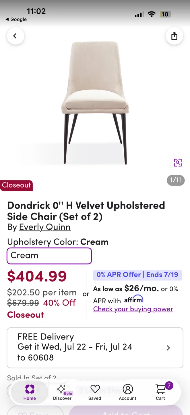Set of 2 Velvet Upholstered Side Chairs - photo 4