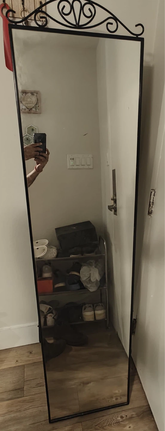 Full Length Standing Mirror with Ornate Black Metal Frame