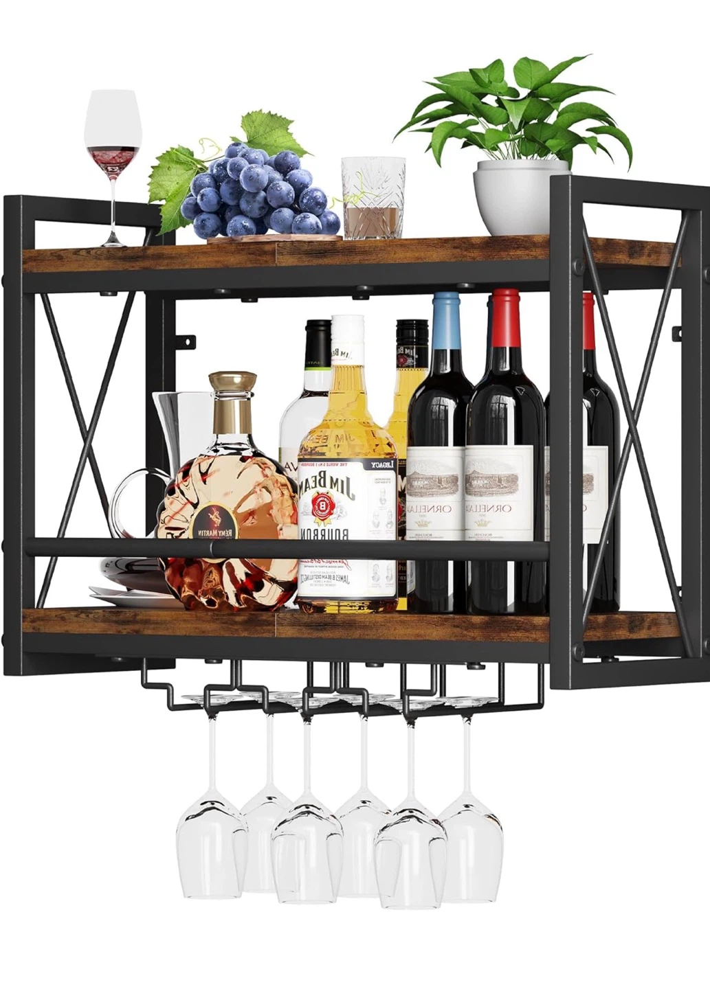 Brand New Industrial Wall Mounted Wine Rack with Glass Holder - photo 2