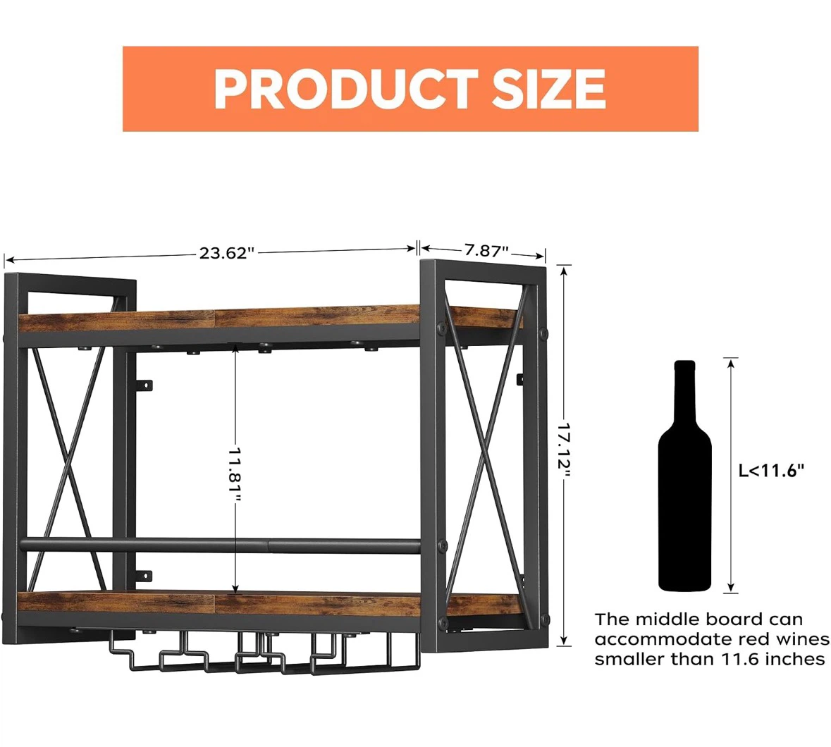 Brand New Industrial Wall Mounted Wine Rack with Glass Holder - photo 3