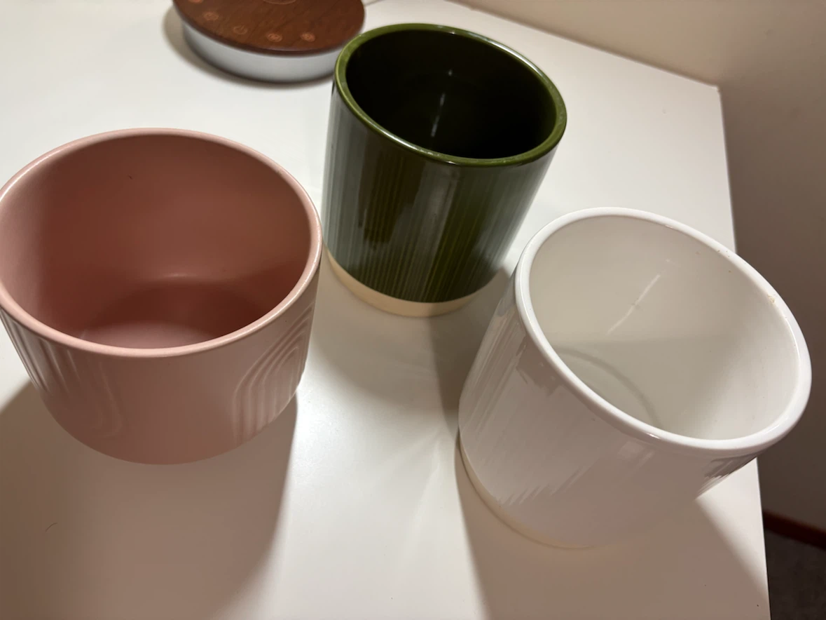 Set of 3 Ceramic Planters (Pink, Green, White)